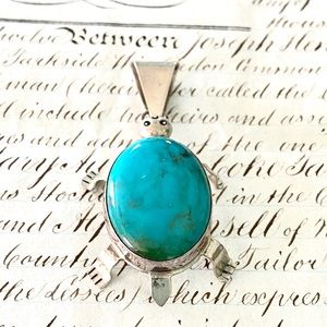 Beautiful Southwestern Sterling Silver & Turquoise Turtle Pendant